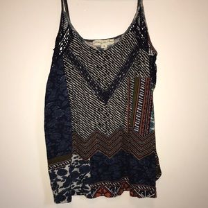 Mixed print tank with crochet detail